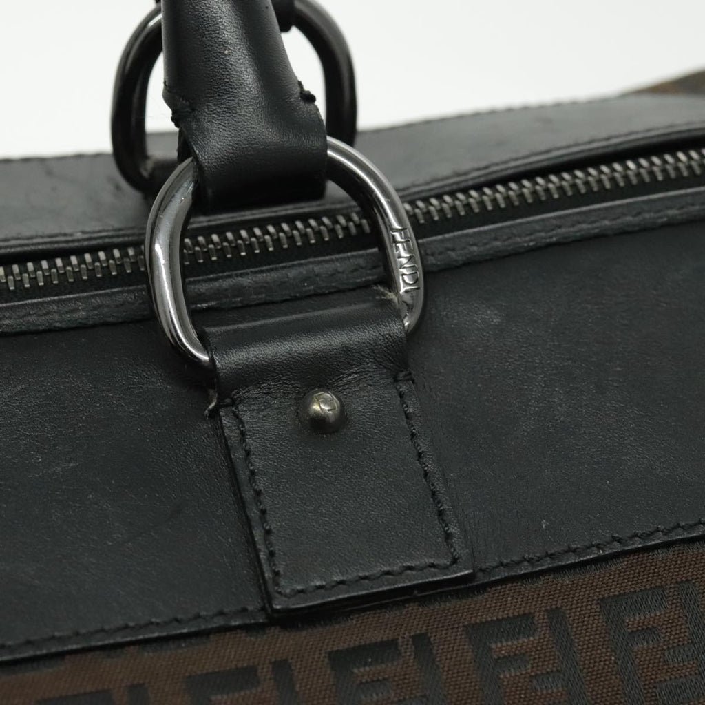 FENDI Zucchino Canvas Boston Bag Dark Brown Black Silver bs19297