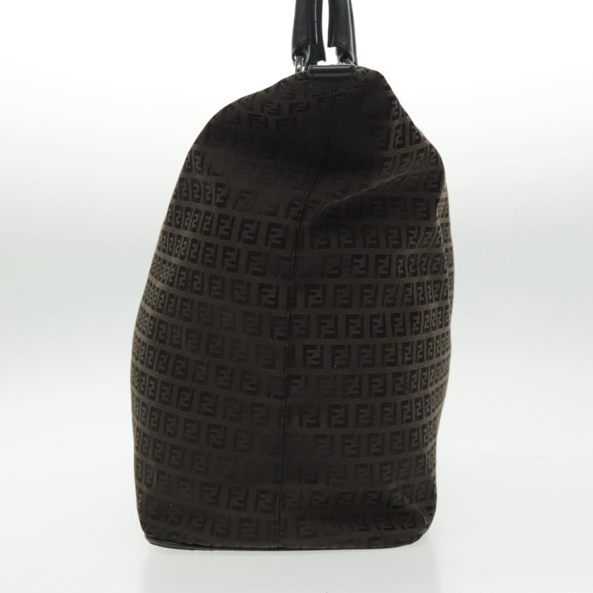 FENDI Zucchino Canvas Boston Bag Dark Brown Black Silver bs19297