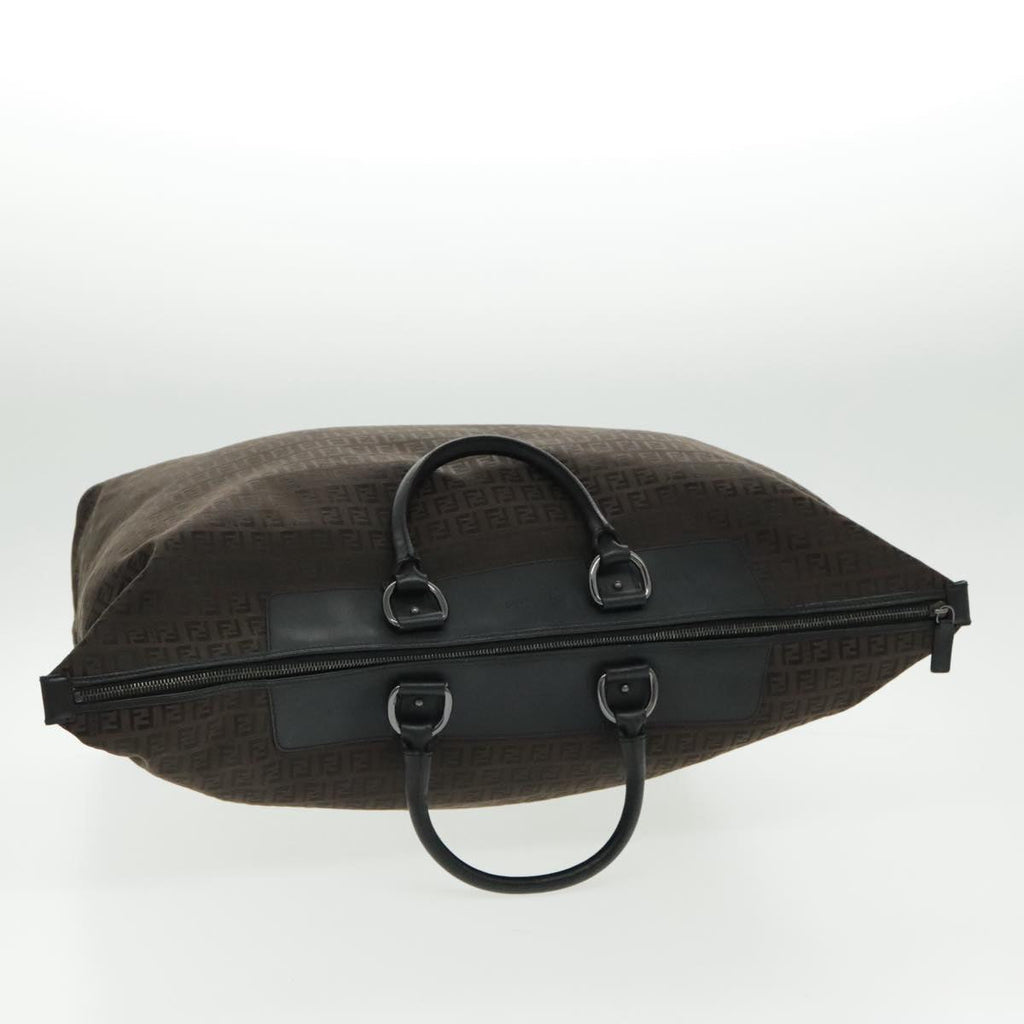 FENDI Zucchino Canvas Boston Bag Dark Brown Black Silver bs19297