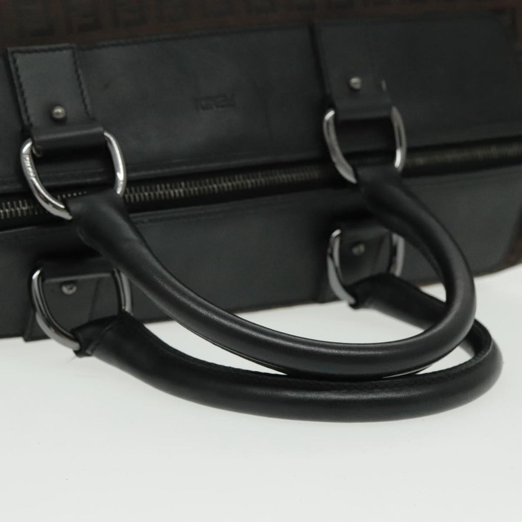 FENDI Zucchino Canvas Boston Bag Dark Brown Black Silver bs19297