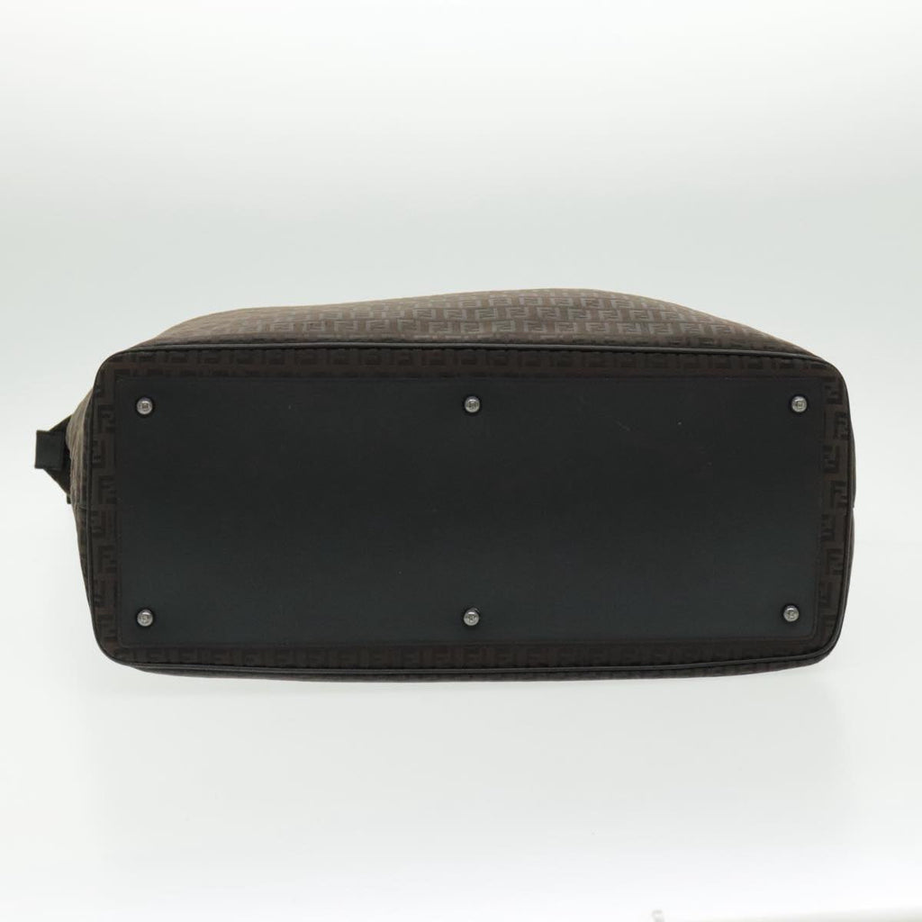 FENDI Zucchino Canvas Boston Bag Dark Brown Black Silver bs19297