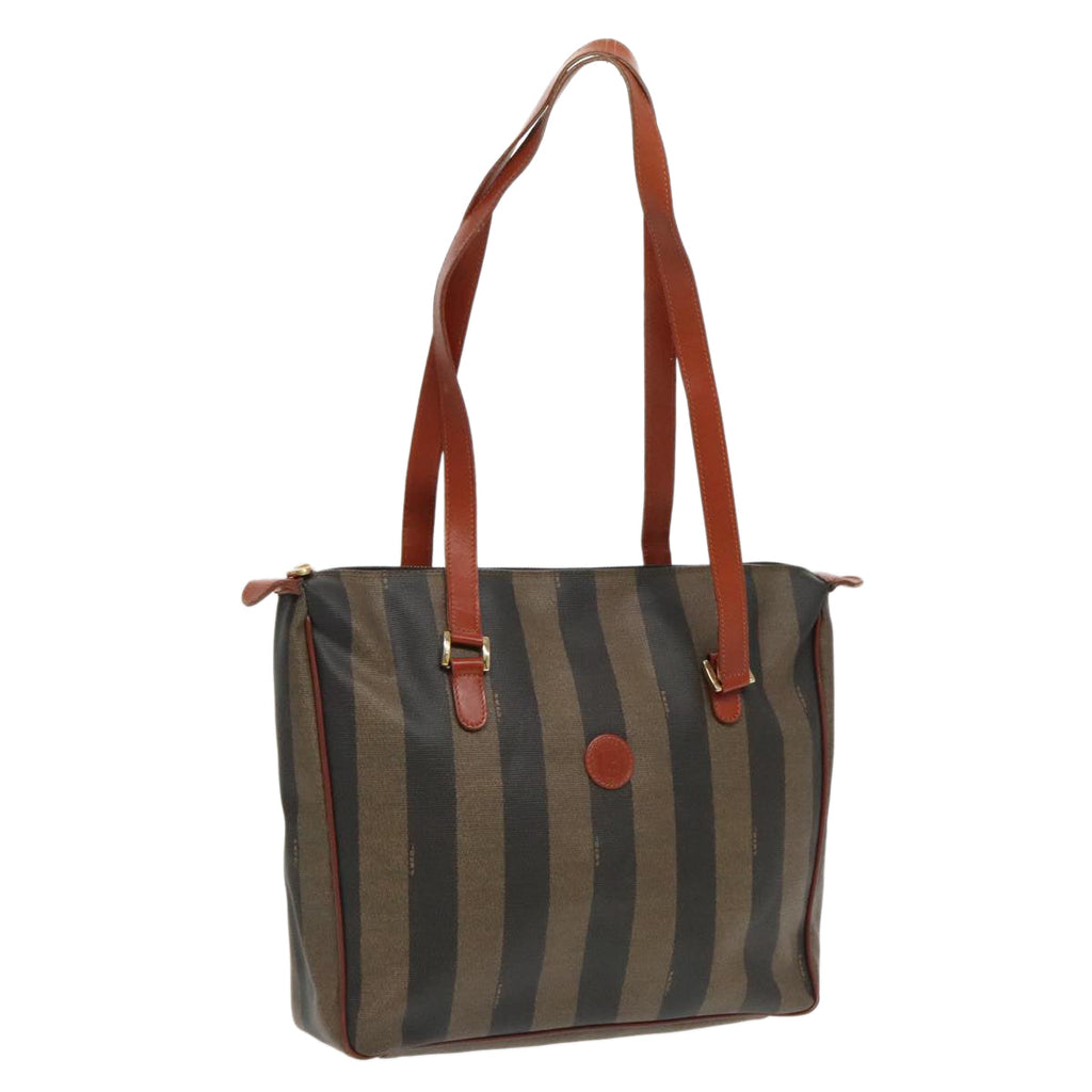 FENDI Pecan Canvas Tote Bag Brown Black Gold bs19326