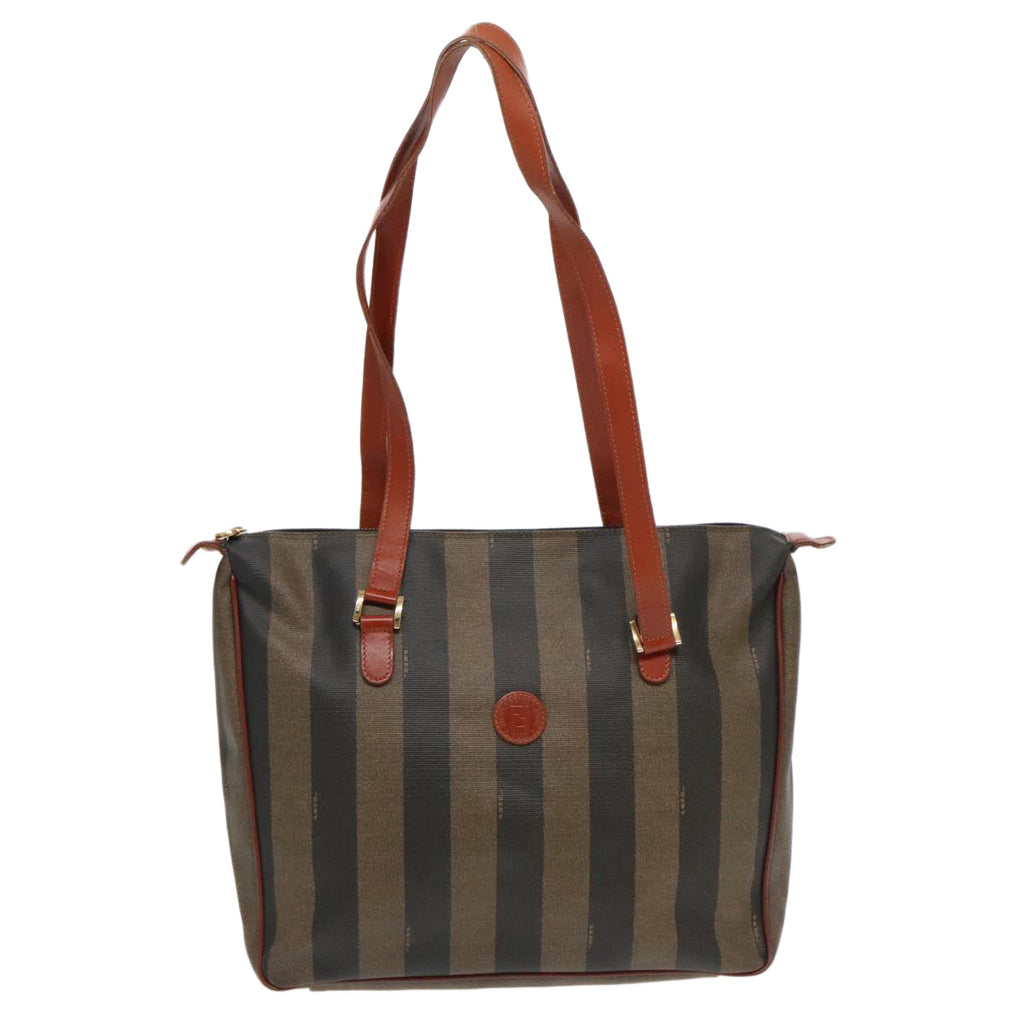 FENDI Pecan Canvas Tote Bag Brown Black Gold bs19326