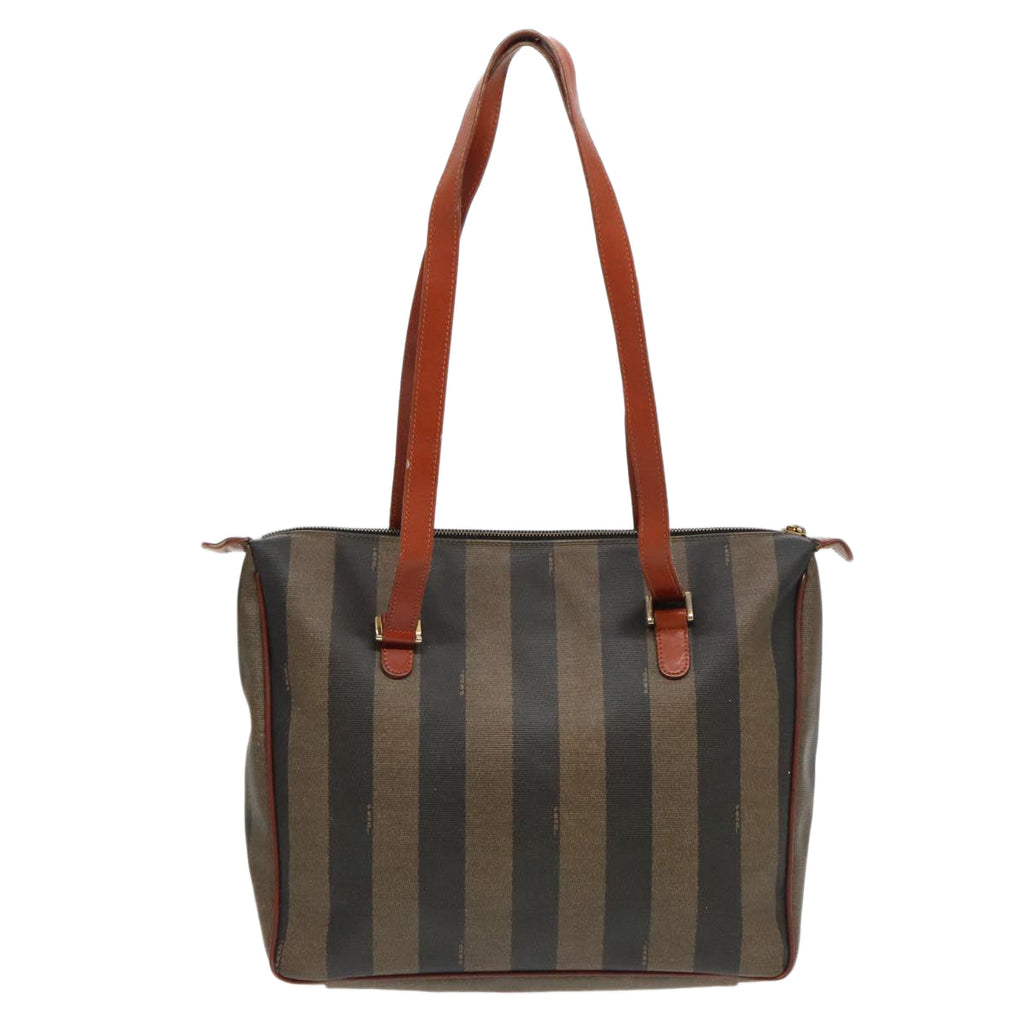 FENDI Pecan Canvas Tote Bag Brown Black Gold bs19326