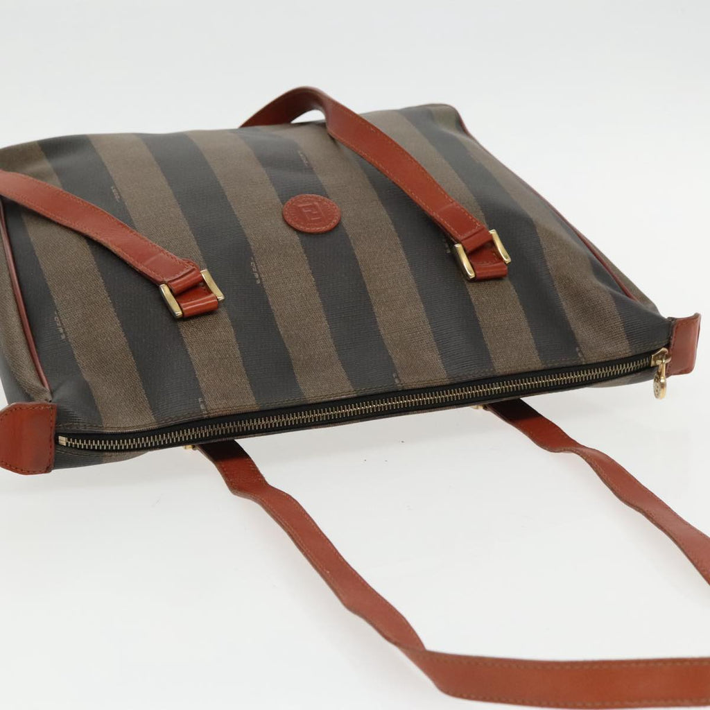 FENDI Pecan Canvas Tote Bag Brown Black Gold bs19326