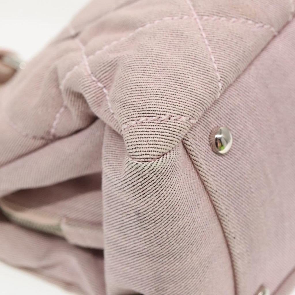 CHANEL Matelasse COCO Mark Hand Bag Canvas Pink Silver CC bs19387