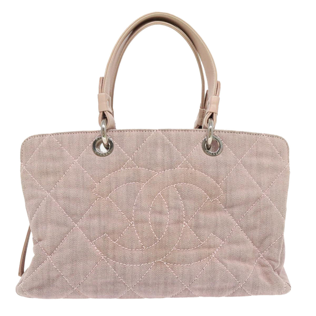 CHANEL Matelasse COCO Mark Hand Bag Canvas Pink Silver CC bs19387