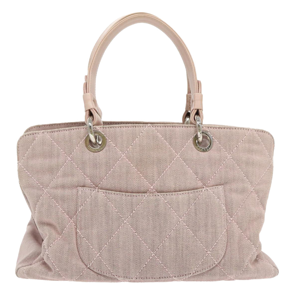 CHANEL Matelasse COCO Mark Hand Bag Canvas Pink Silver CC bs19387