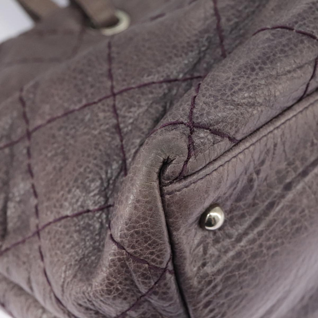 CHANEL Wild Stitch Tote Bag Leather Purple Silver CC bs19398