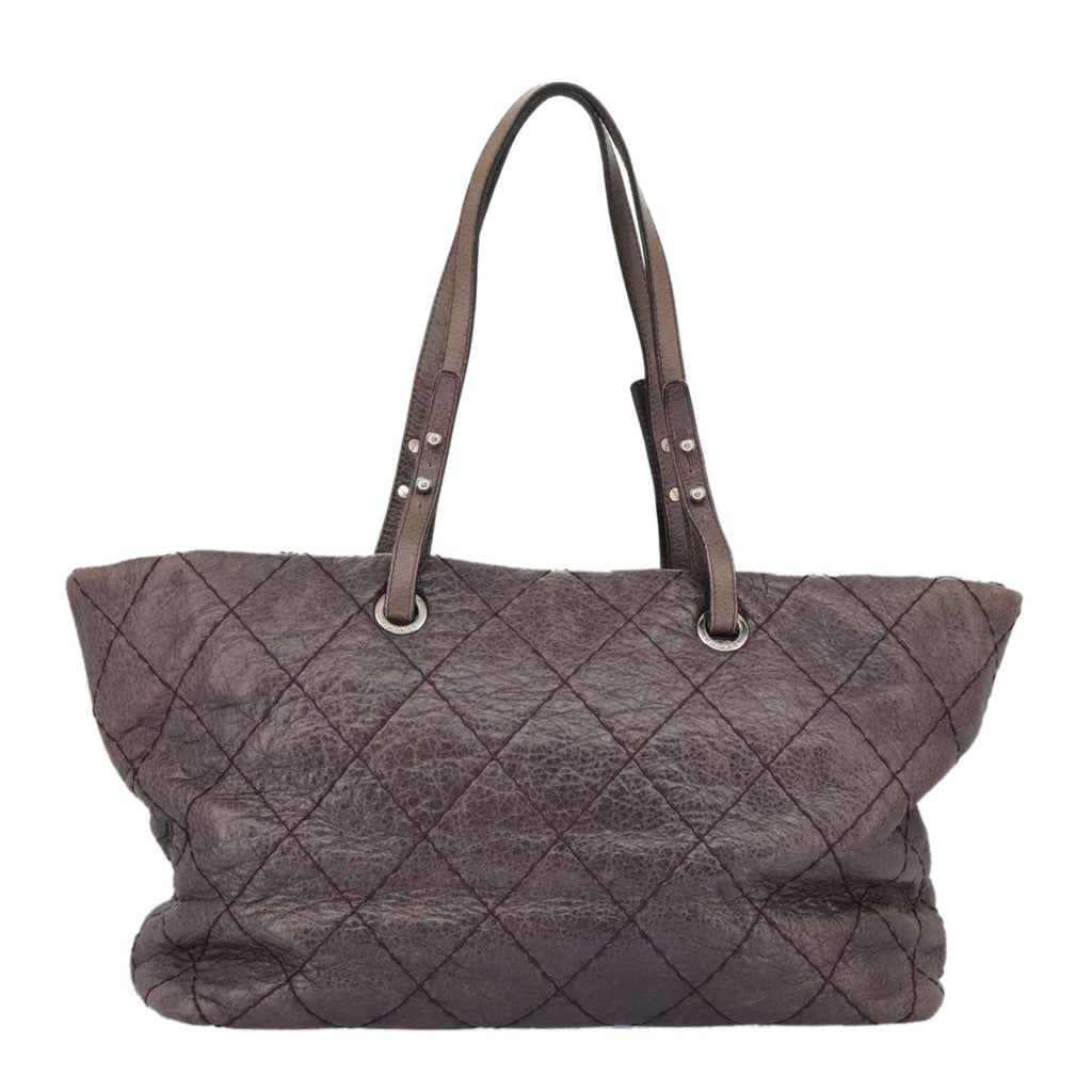 CHANEL Wild Stitch Tote Bag Leather Purple Silver CC bs19398