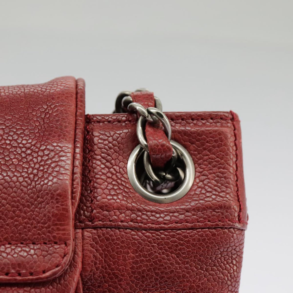 CHANEL Chain Hand Bag Caviar Skin Beige Silver CC bs19418