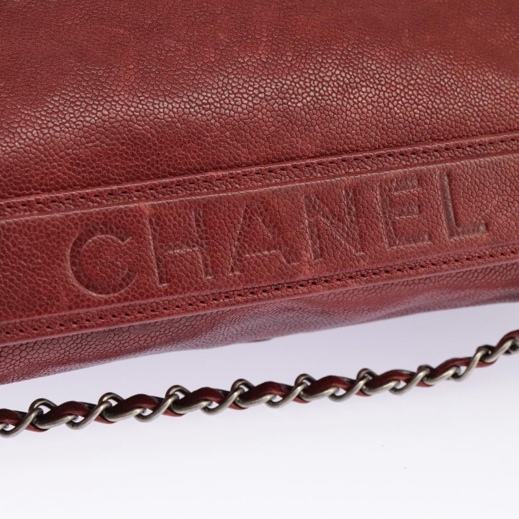 CHANEL Chain Hand Bag Caviar Skin Beige Silver CC bs19418