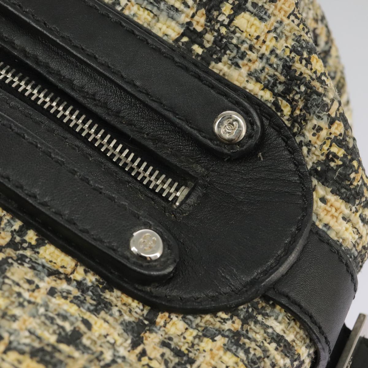 CHANEL Hand Bag Tweed Yellow Silver CC bs19419