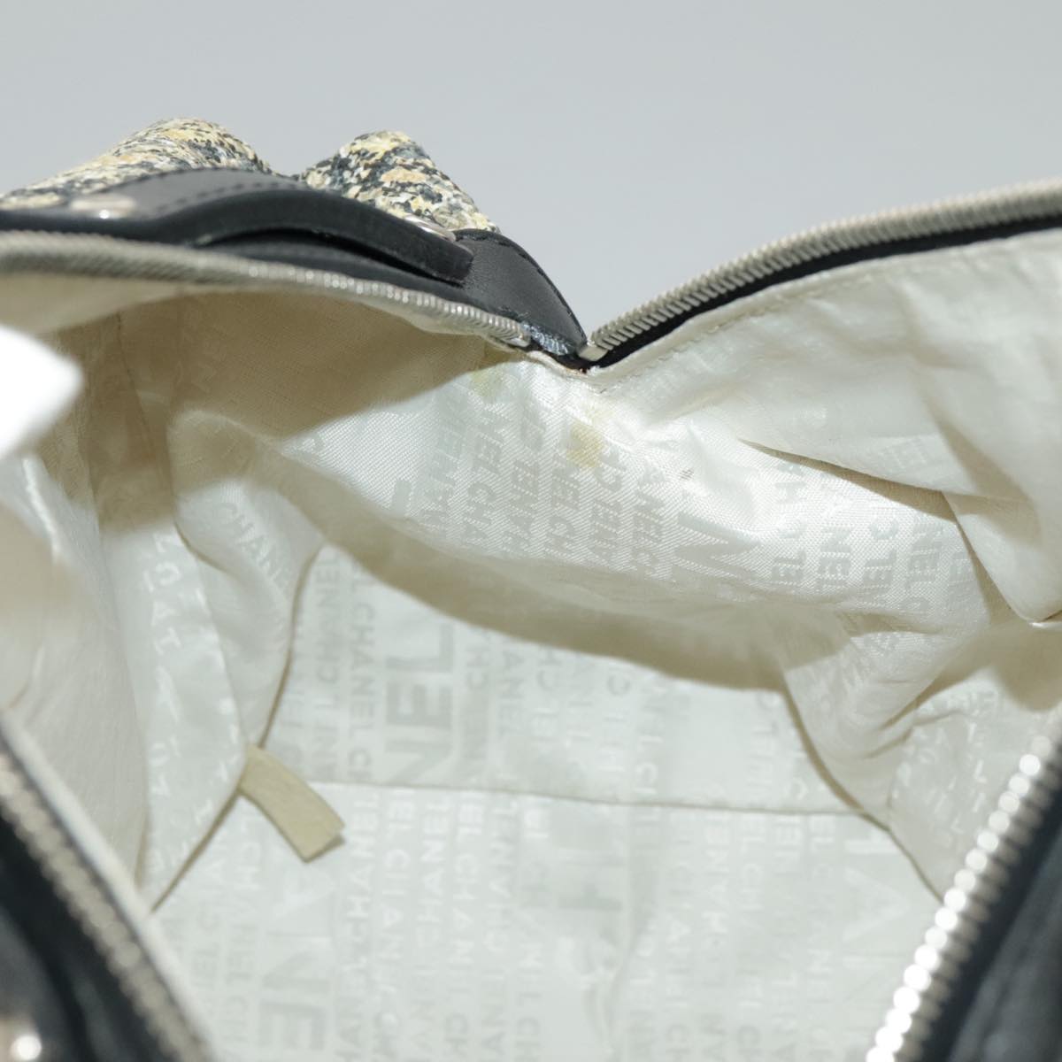 CHANEL Hand Bag Tweed Yellow Silver CC bs19419