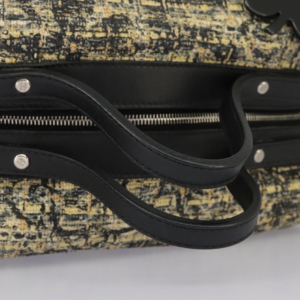 CHANEL Hand Bag Tweed Yellow Silver CC bs19419