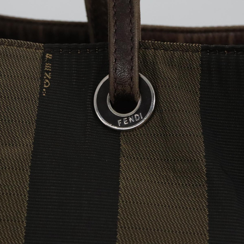 FENDI Pecan Canvas Tote Bag Brown Black Silver bs19422