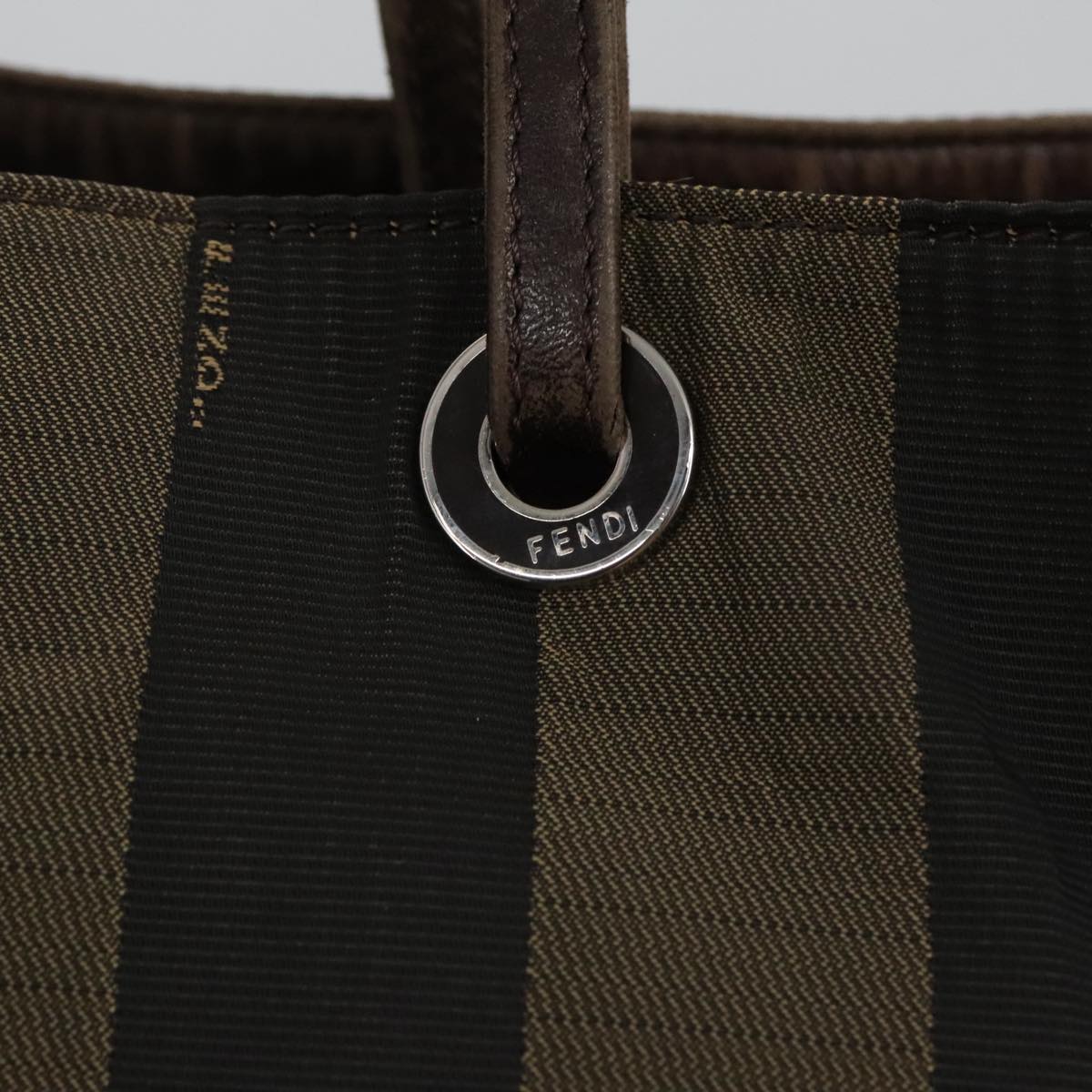FENDI Pecan Canvas Tote Bag Brown Black Silver bs19422