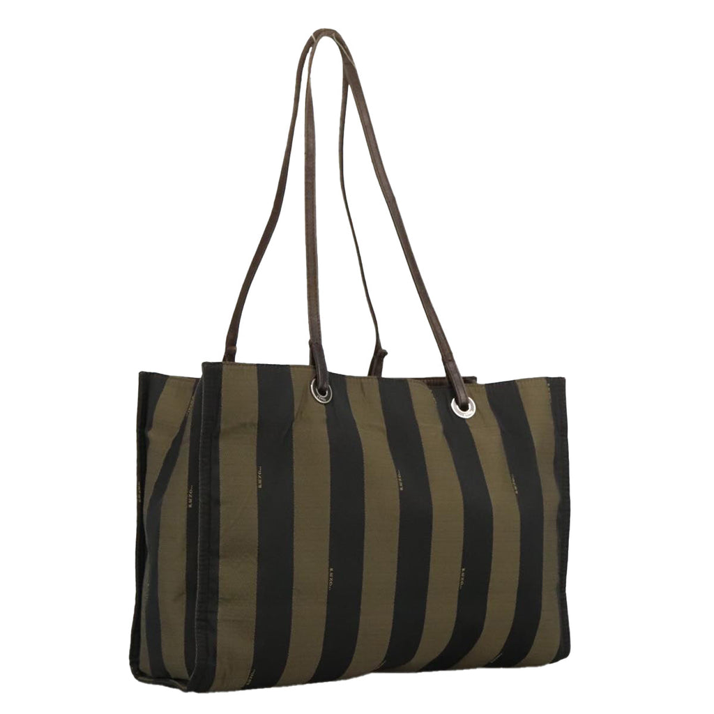 FENDI Pecan Canvas Tote Bag Brown Black Silver bs19422