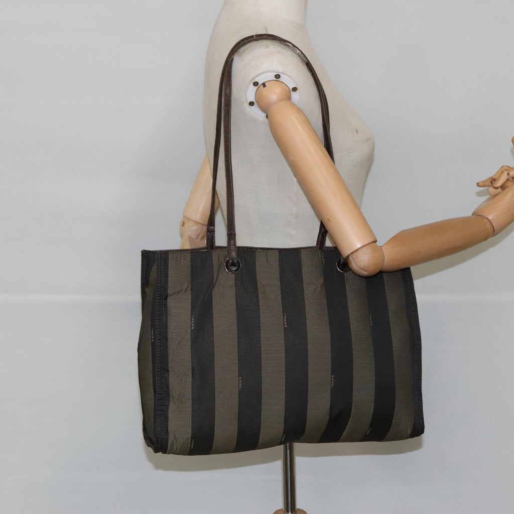 FENDI Pecan Canvas Tote Bag Brown Black Silver bs19422
