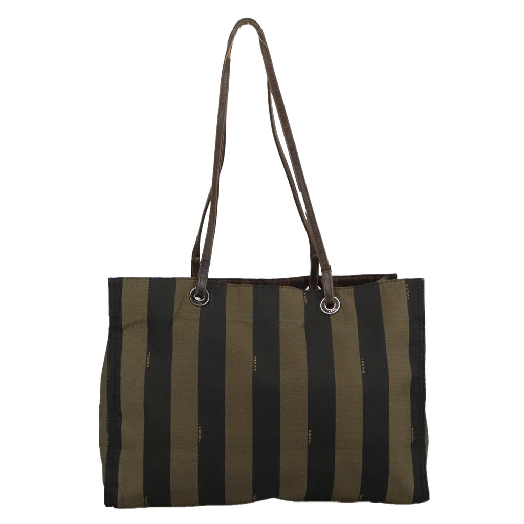 FENDI Pecan Canvas Tote Bag Brown Black Silver bs19422