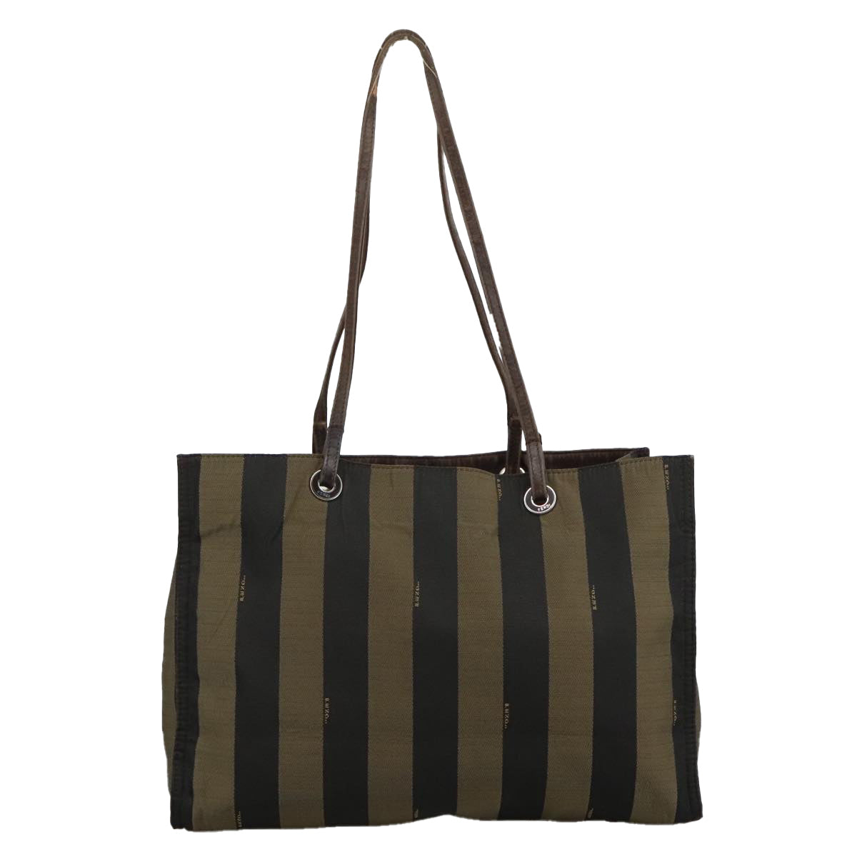 FENDI Pecan Canvas Tote Bag Brown Black Silver bs19422
