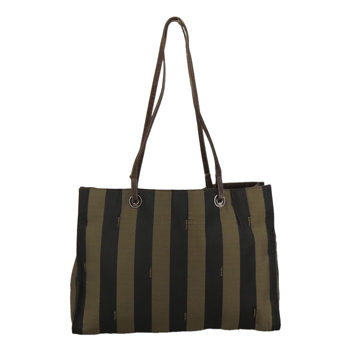 FENDI Pecan Canvas Tote Bag Brown Black Silver bs19422