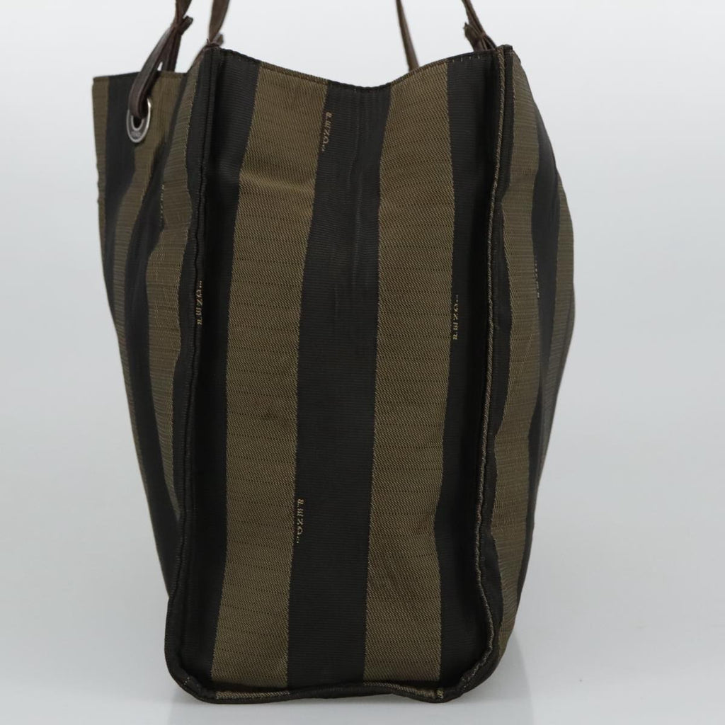 FENDI Pecan Canvas Tote Bag Brown Black Silver bs19422