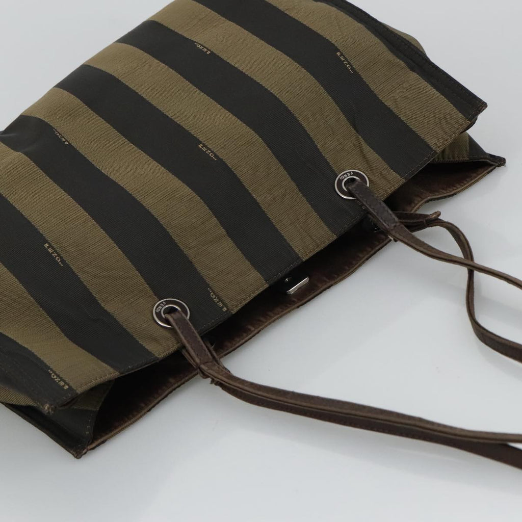 FENDI Pecan Canvas Tote Bag Brown Black Silver bs19422