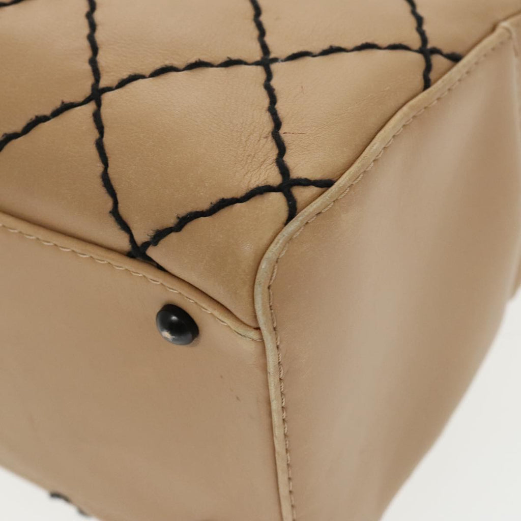 CHANEL Matelasse Wild Stitch Hand Bag Leather Beige CC bs19424
