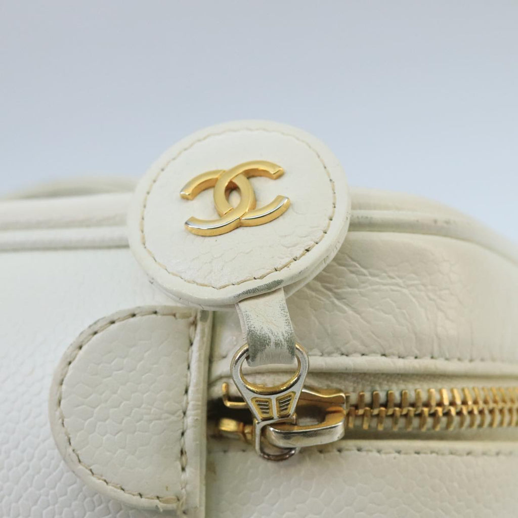 CHANEL COCO Mark Vanity Pouch Caviar Skin White Gold CC bs19425
