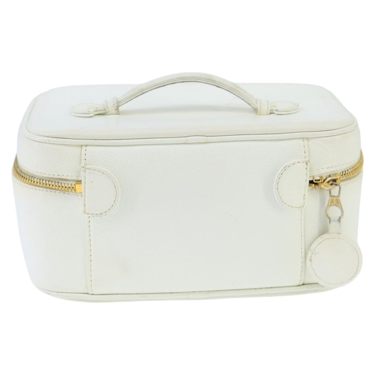 CHANEL COCO Mark Vanity Pouch Caviar Skin White Gold CC bs19425