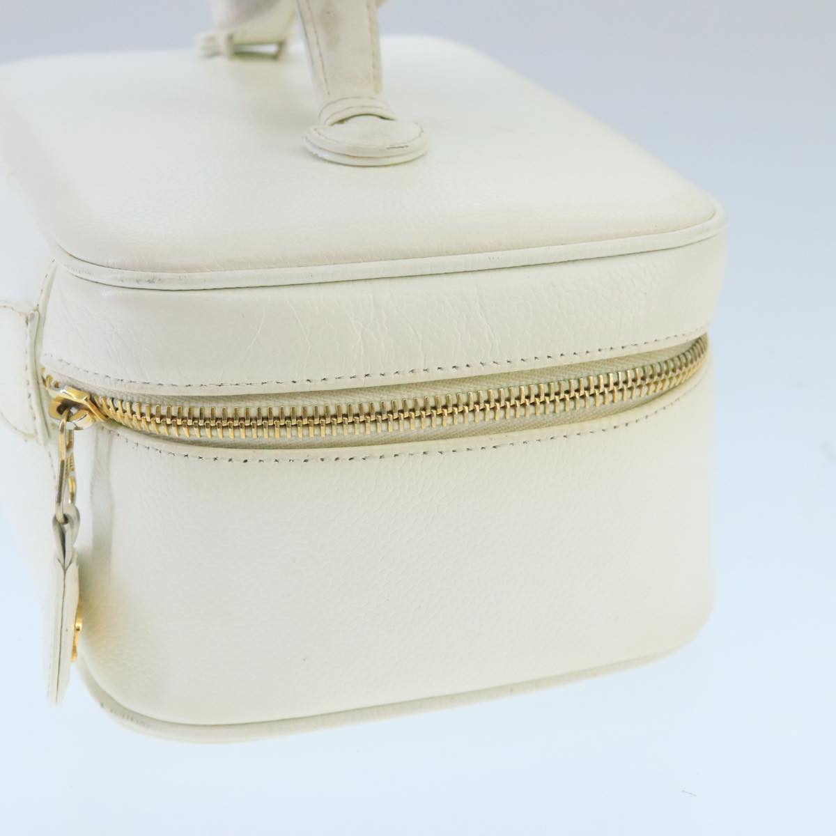 CHANEL COCO Mark Vanity Pouch Caviar Skin White Gold CC bs19425
