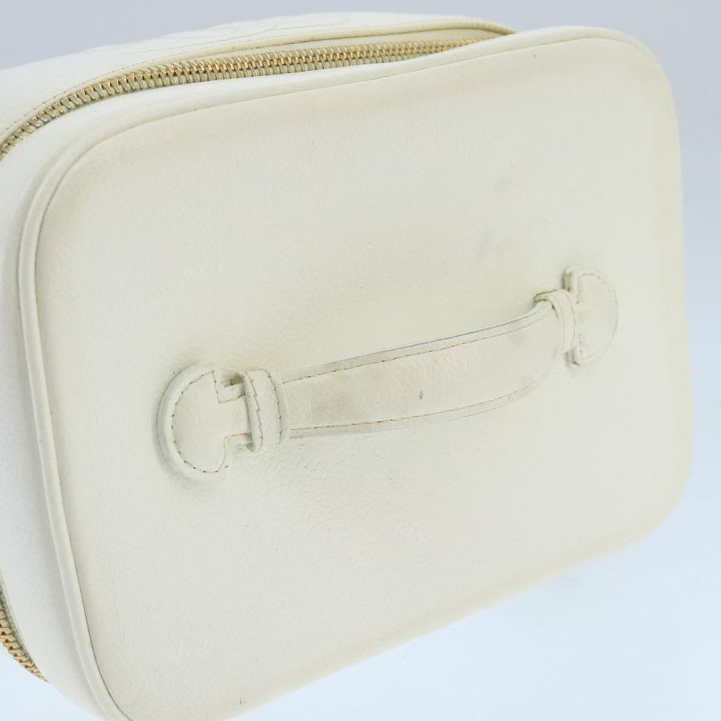 CHANEL COCO Mark Vanity Pouch Caviar Skin White Gold CC bs19425