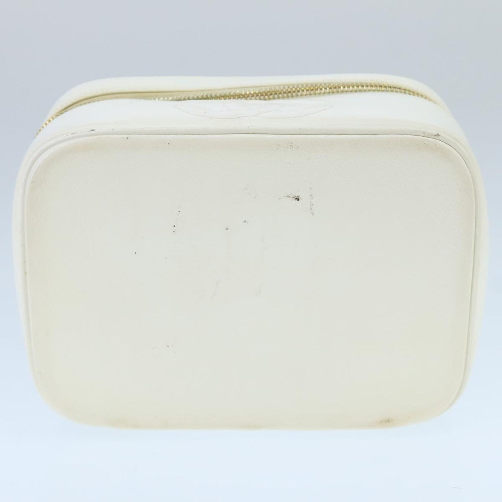 CHANEL COCO Mark Vanity Pouch Caviar Skin White Gold CC bs19425