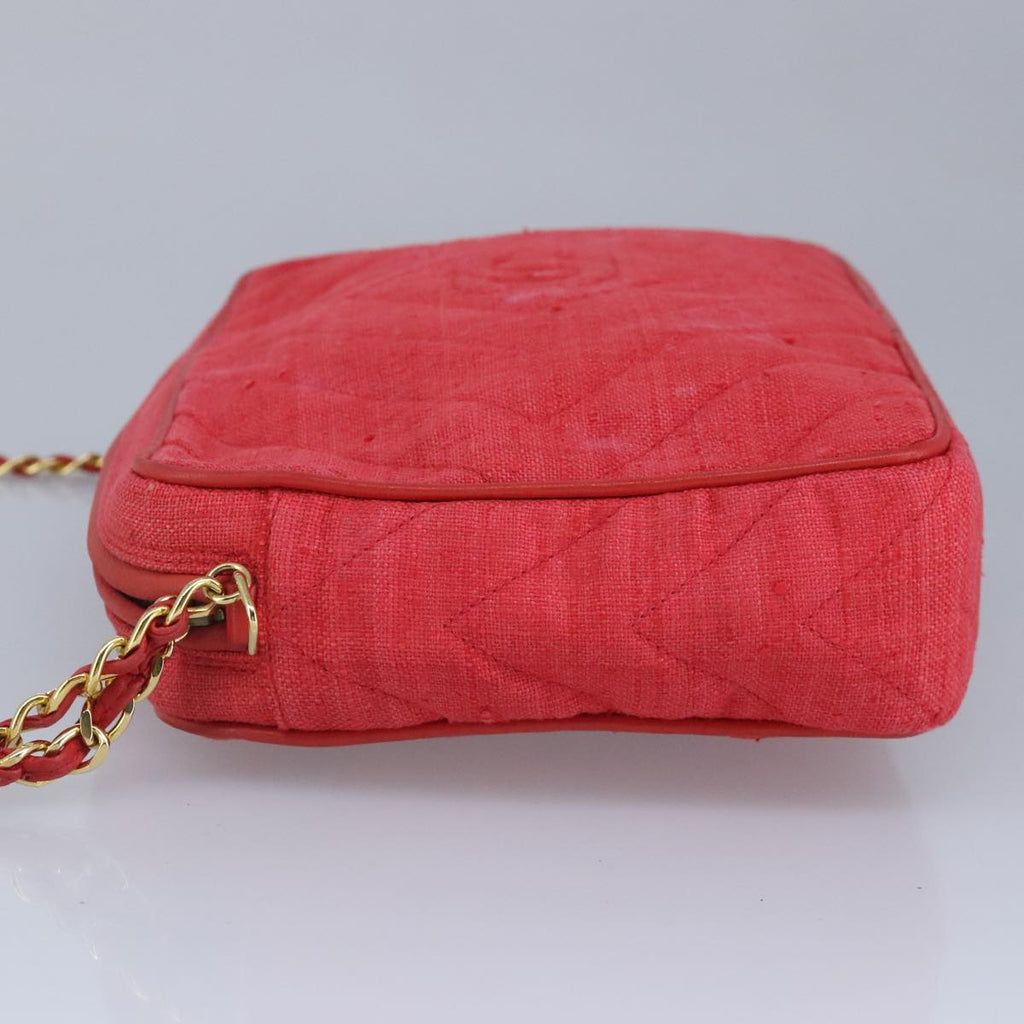 CHANEL Chain Shoulder Bag Canvas Red Gold CC bs19429