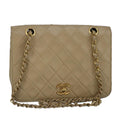 CHANEL Matelasse Chain Hand Bag Lamb Skin Beige Gold CC bs19431