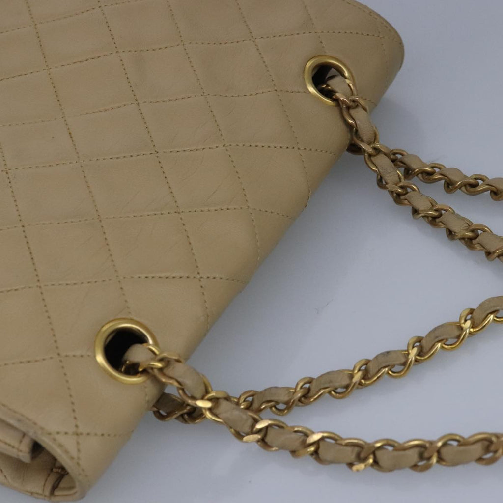 CHANEL Matelasse Chain Hand Bag Lamb Skin Beige Gold CC bs19431