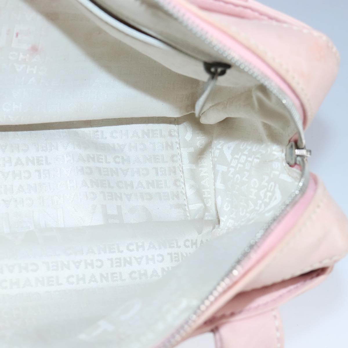 CHANEL Hand Bag Canvas Leather Pink Silver CC bs19432