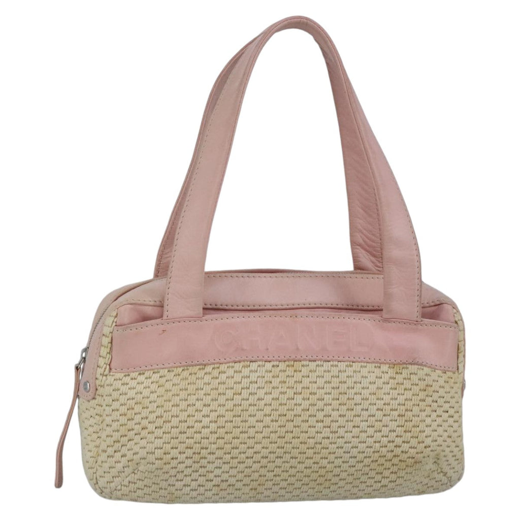 CHANEL Hand Bag Canvas Leather Pink Silver CC bs19432