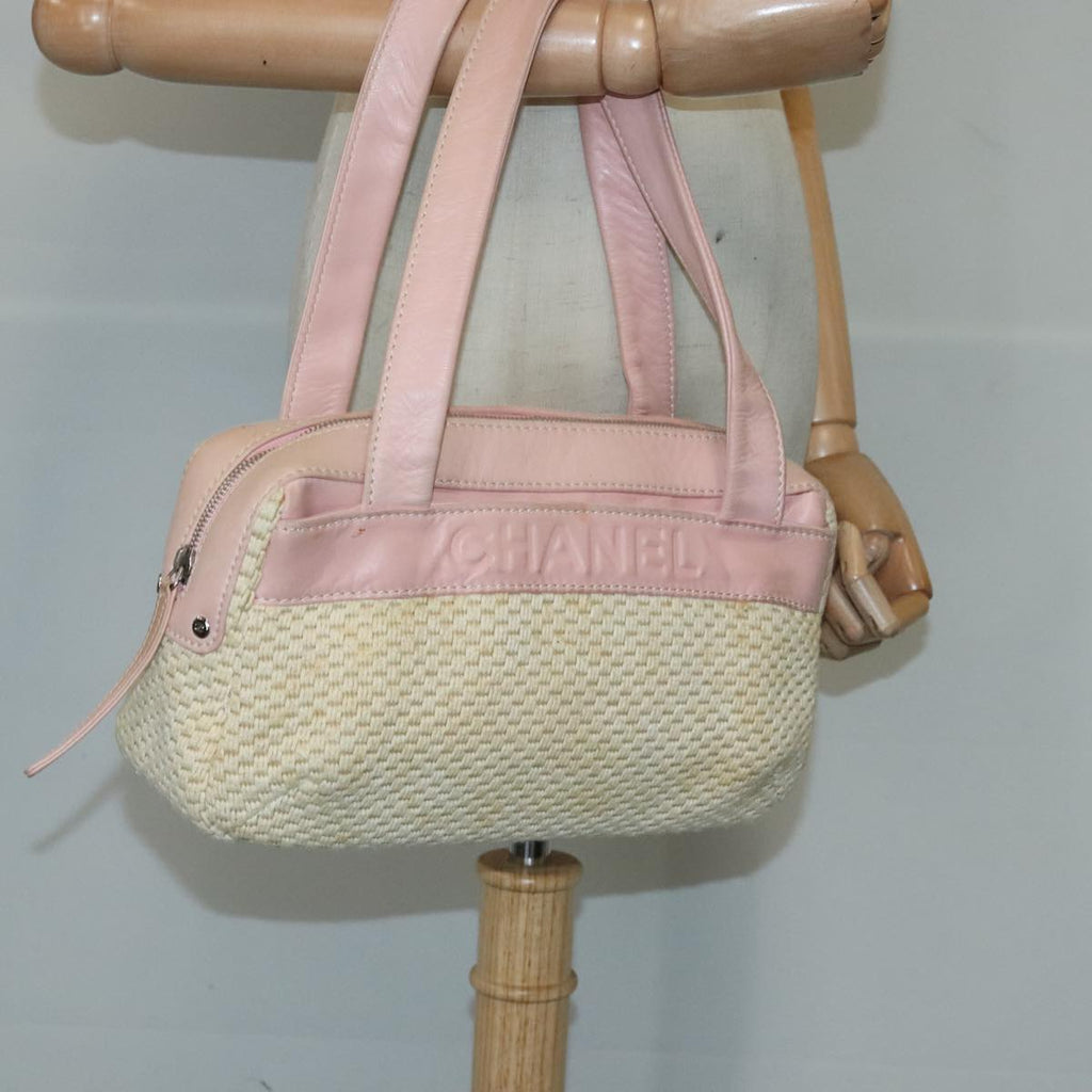 CHANEL Hand Bag Canvas Leather Pink Silver CC bs19432
