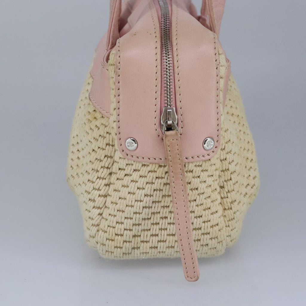 CHANEL Hand Bag Canvas Leather Pink Silver CC bs19432