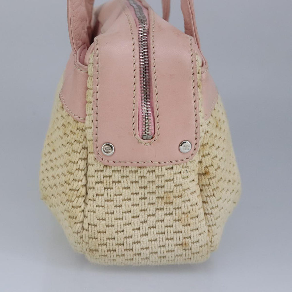CHANEL Hand Bag Canvas Leather Pink Silver CC bs19432