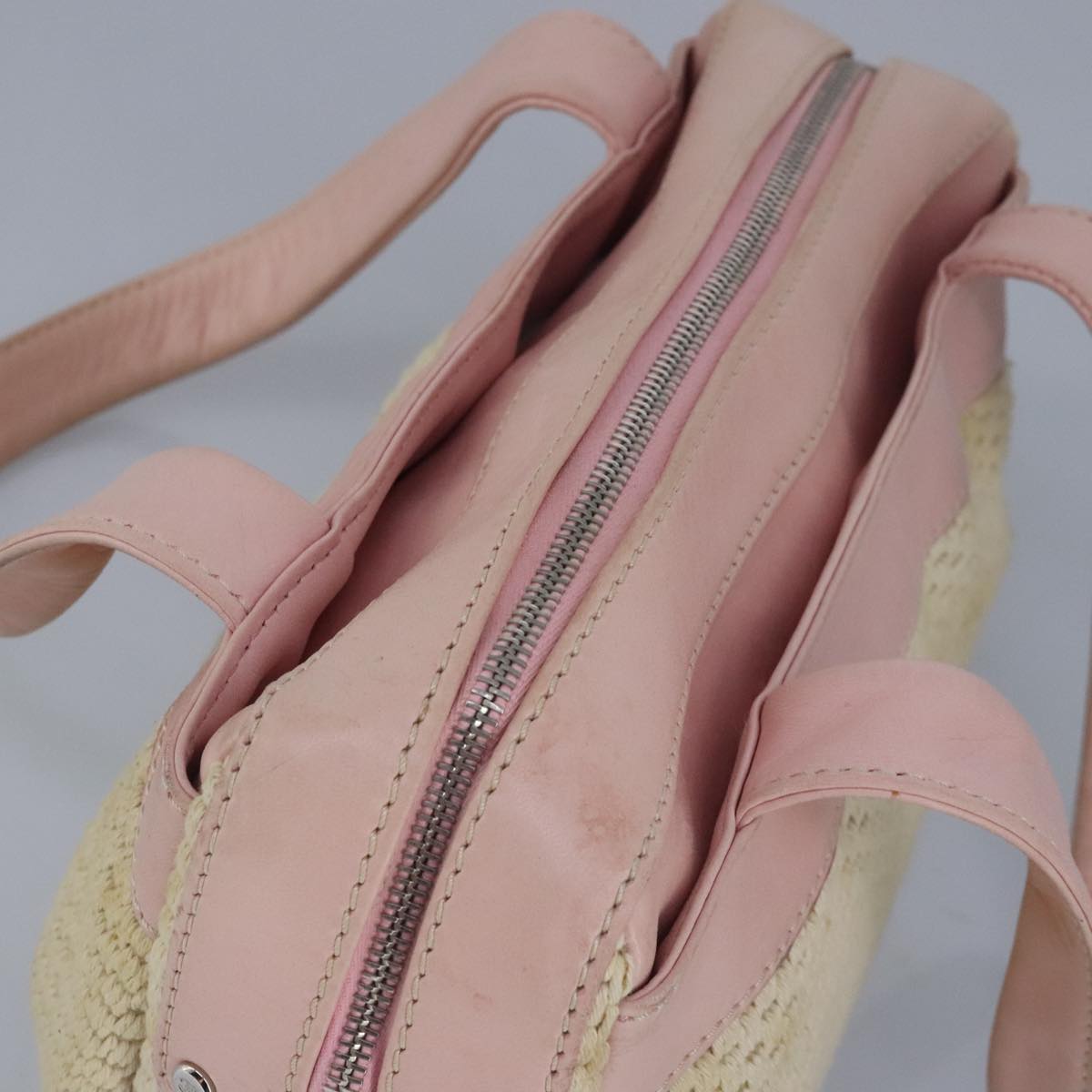 CHANEL Hand Bag Canvas Leather Pink Silver CC bs19432