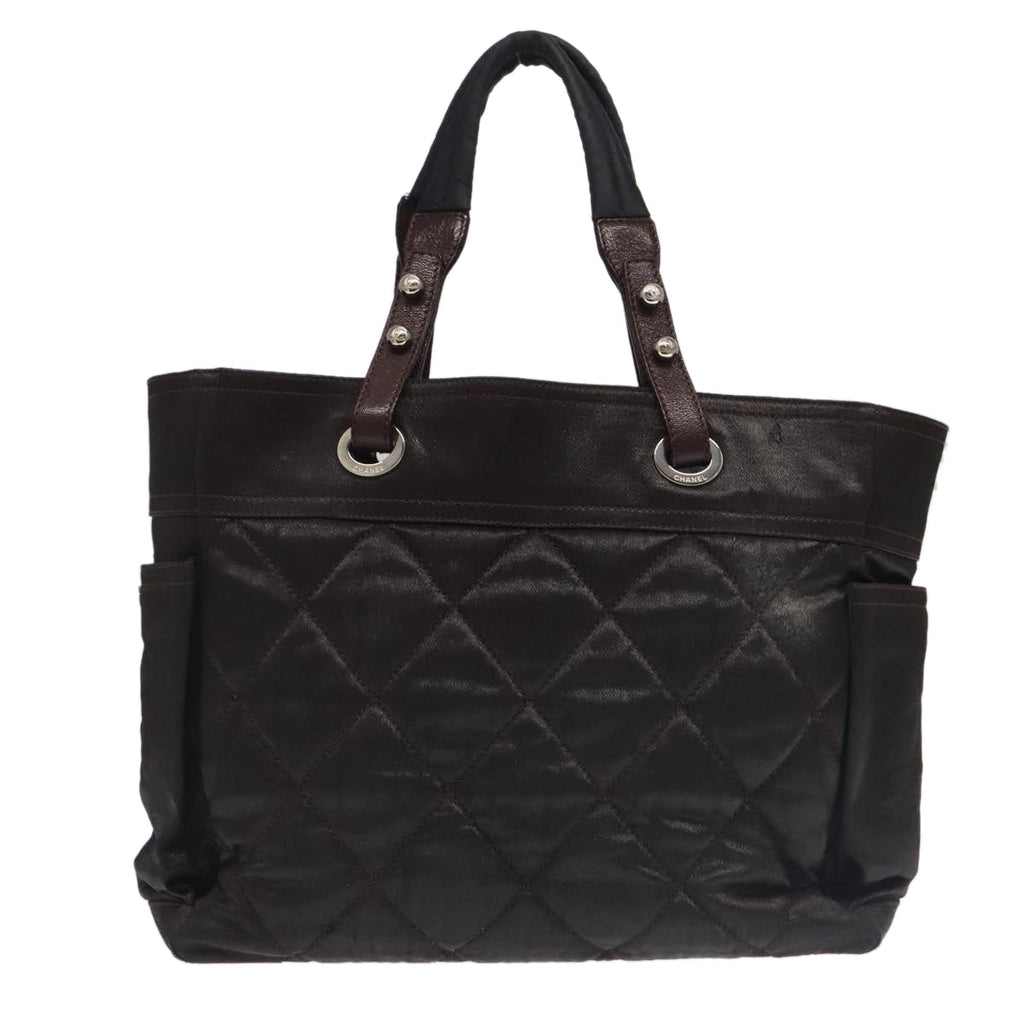 CHANEL Paris Biarritz Tote Bag Coated Canvas Brown Silver CC bs19435
