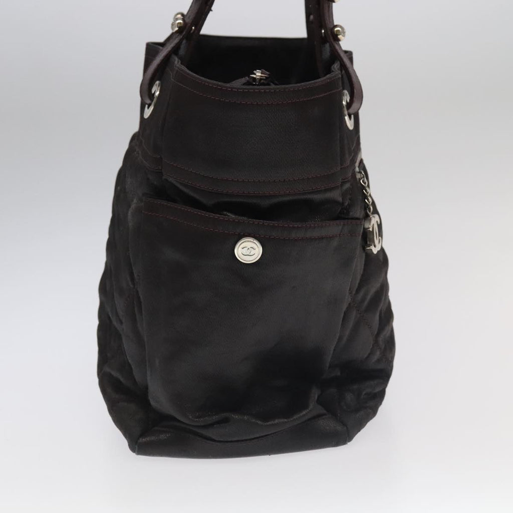 CHANEL Paris Biarritz Tote Bag Coated Canvas Brown Silver CC bs19435