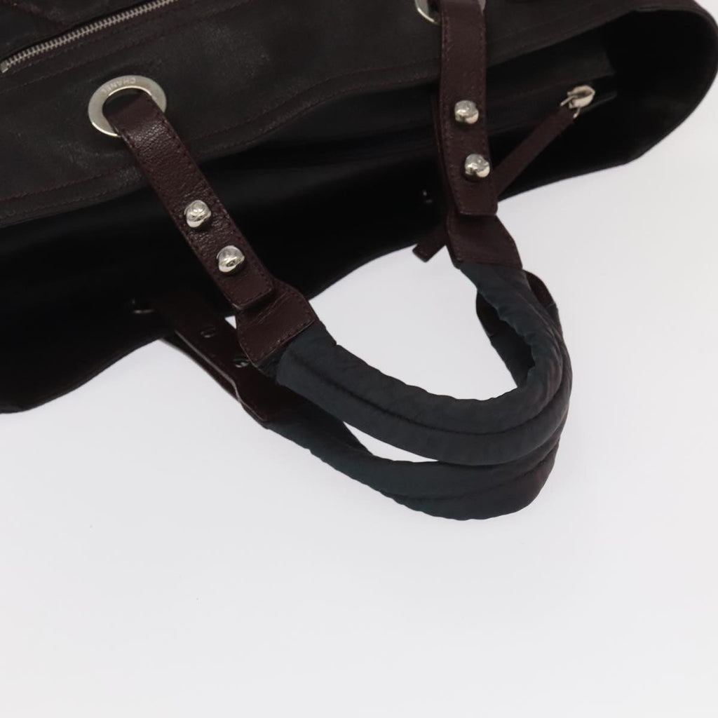 CHANEL Paris Biarritz Tote Bag Coated Canvas Brown Silver CC bs19435
