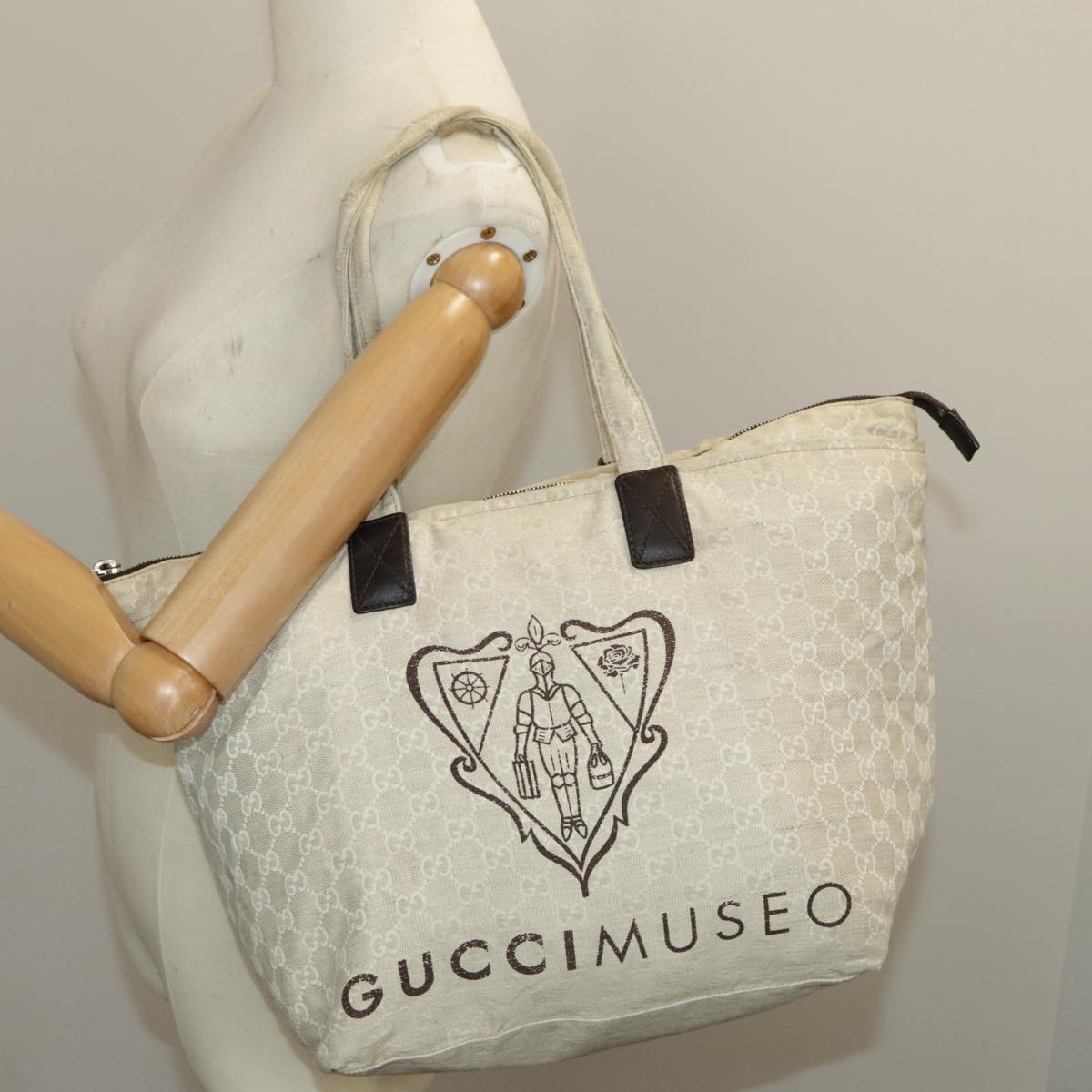 GUCCI GG Canvas Tote Bag Beige Silver 283416 bs19440