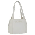 CHANEL Shoulder Bag Caviar Skin White Gold CC bs19456