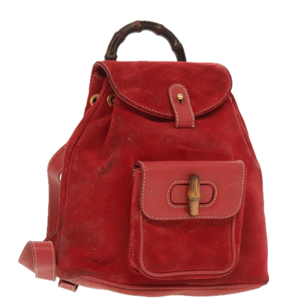GUCCI Bamboo Backpack Suede Red Gold 003 58 0030 bs19461