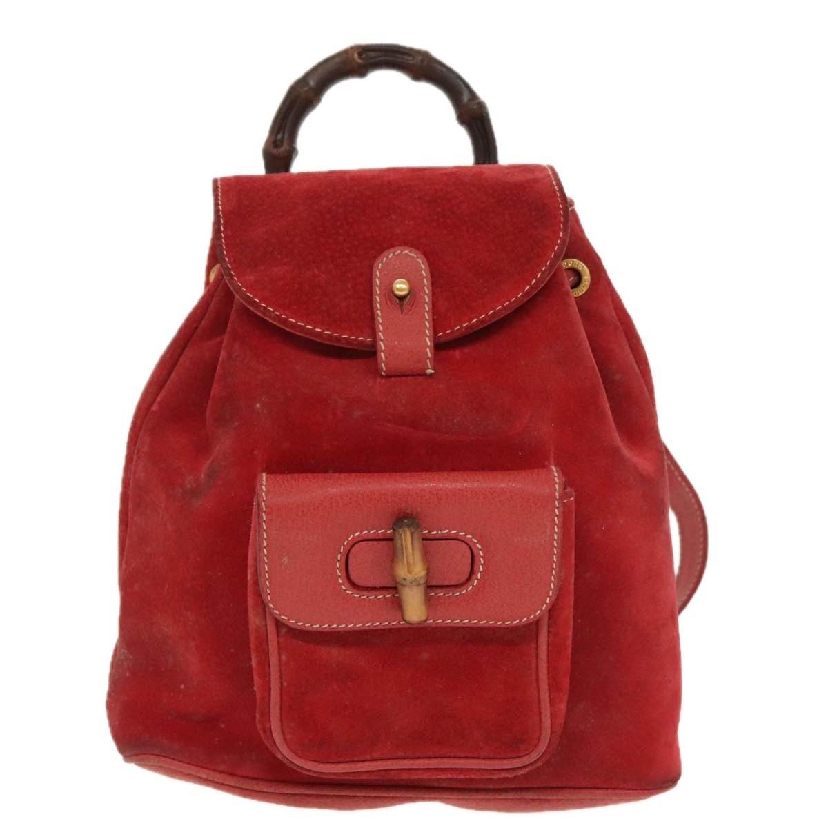 GUCCI Bamboo Backpack Suede Red Gold 003 58 0030 bs19461